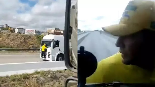 ‘Patriota do caminhão’ revela motivo de se pendurar em veículo durante bloqueio ilegal de rodovia