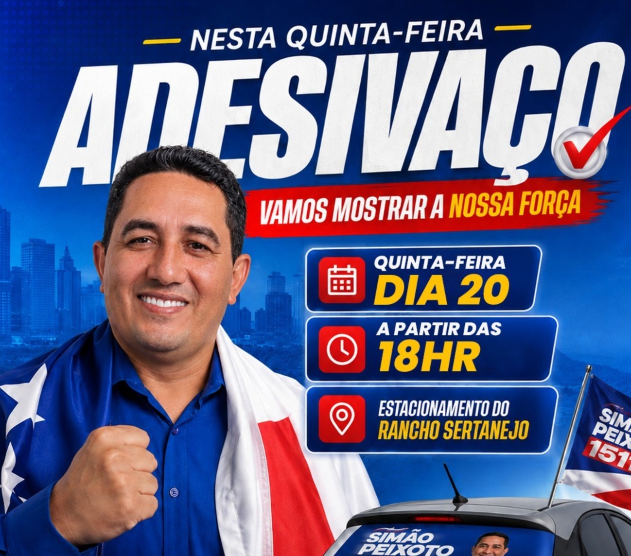 Simão Peixoto realizará adesivaço nesta quinta-feira (20) na zona centro-sul de Manaus