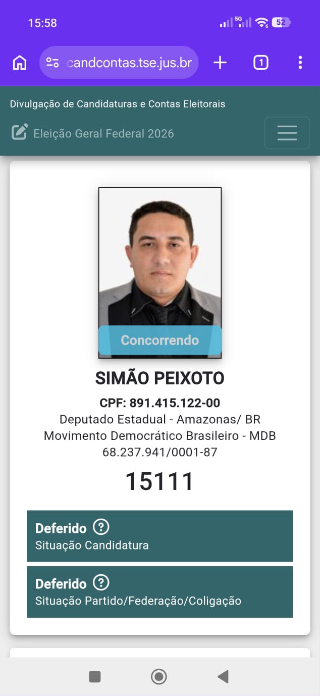 Justiça Eleitoral defere candidatura de Simão Peixoto a deputado estadual