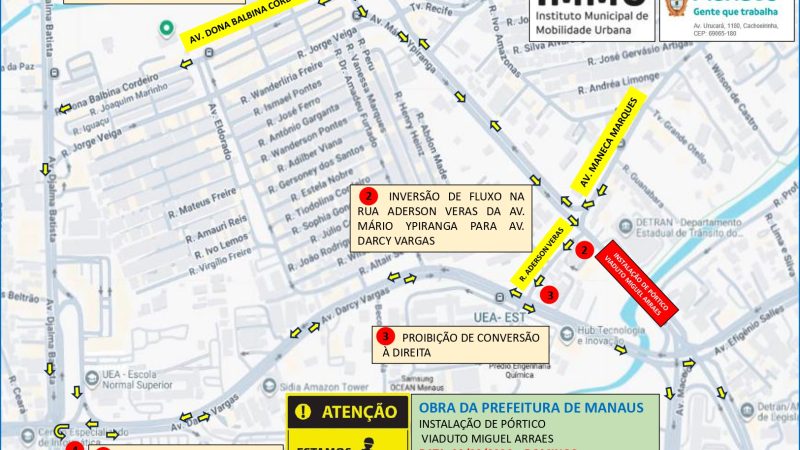 Prefeitura de Manaus informa interdição temporária para instalação de novo pórtico de sinalização